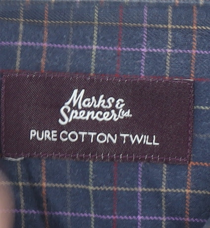 Marks and Spencer Men’s Blue Check Pure Cotton Twill Shirt Size 18