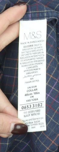 Marks and Spencer Men’s Blue Check Pure Cotton Twill Shirt Size 18