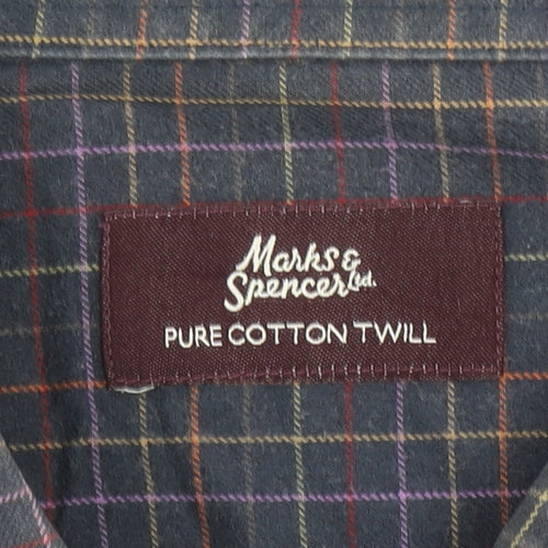 Marks and Spencer Men’s Blue Check Pure Cotton Twill Shirt Size 18
