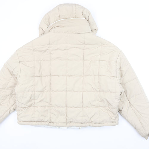 Topshop Women Beige Hooded Puffer Jacket UK 16 Polyester Winter Coat
