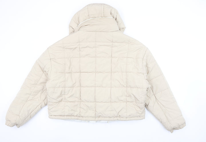 Topshop Women Beige Hooded Puffer Jacket UK 16 Polyester Winter Coat
