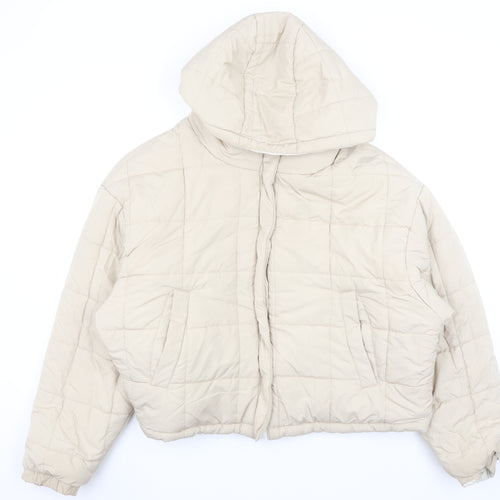 Topshop Women Beige Hooded Puffer Jacket UK 16 Polyester Winter Coat