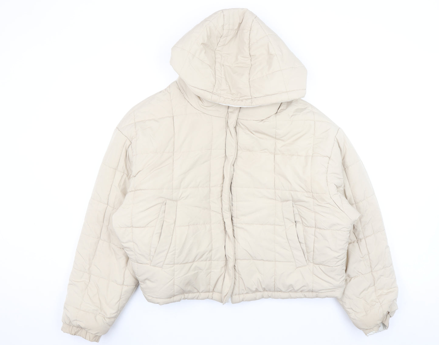 Topshop Women Beige Hooded Puffer Jacket UK 16 Polyester Winter Coat