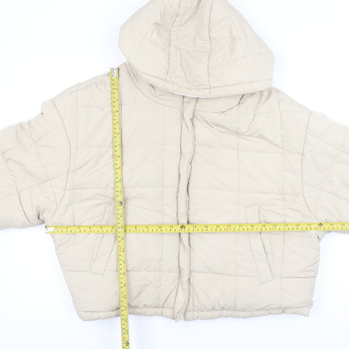Topshop Women Beige Hooded Puffer Jacket UK 16 Polyester Winter Coat