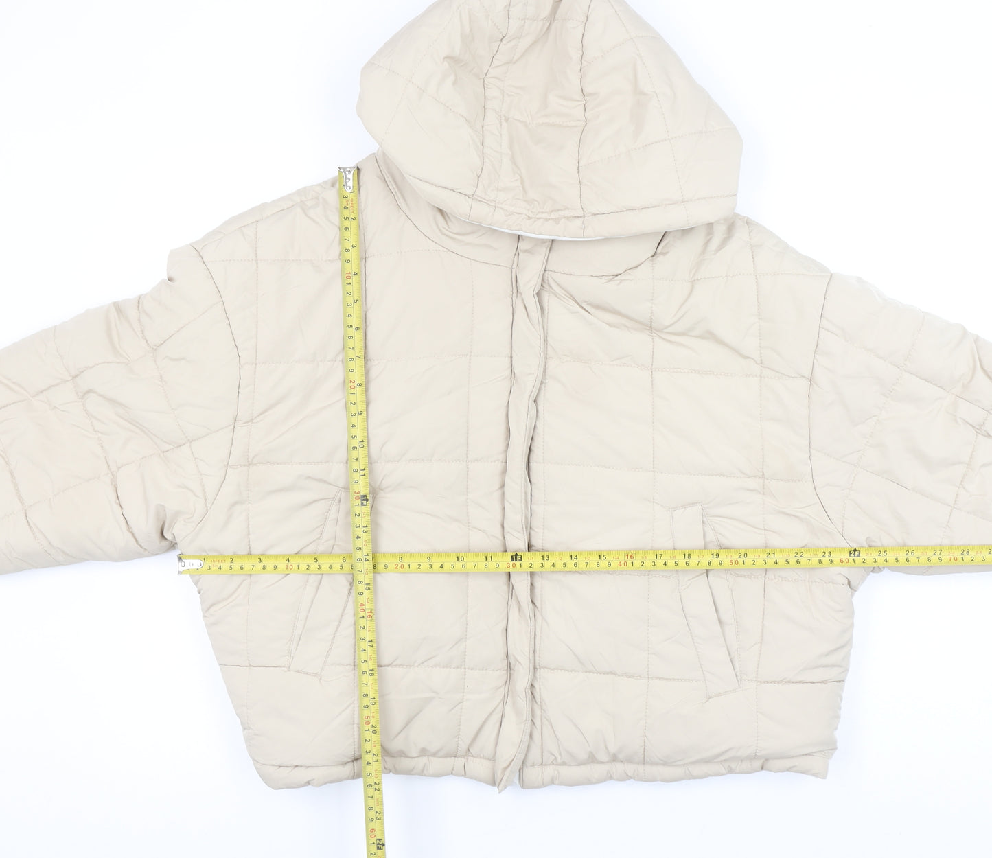 Topshop Women Beige Hooded Puffer Jacket UK 16 Polyester Winter Coat