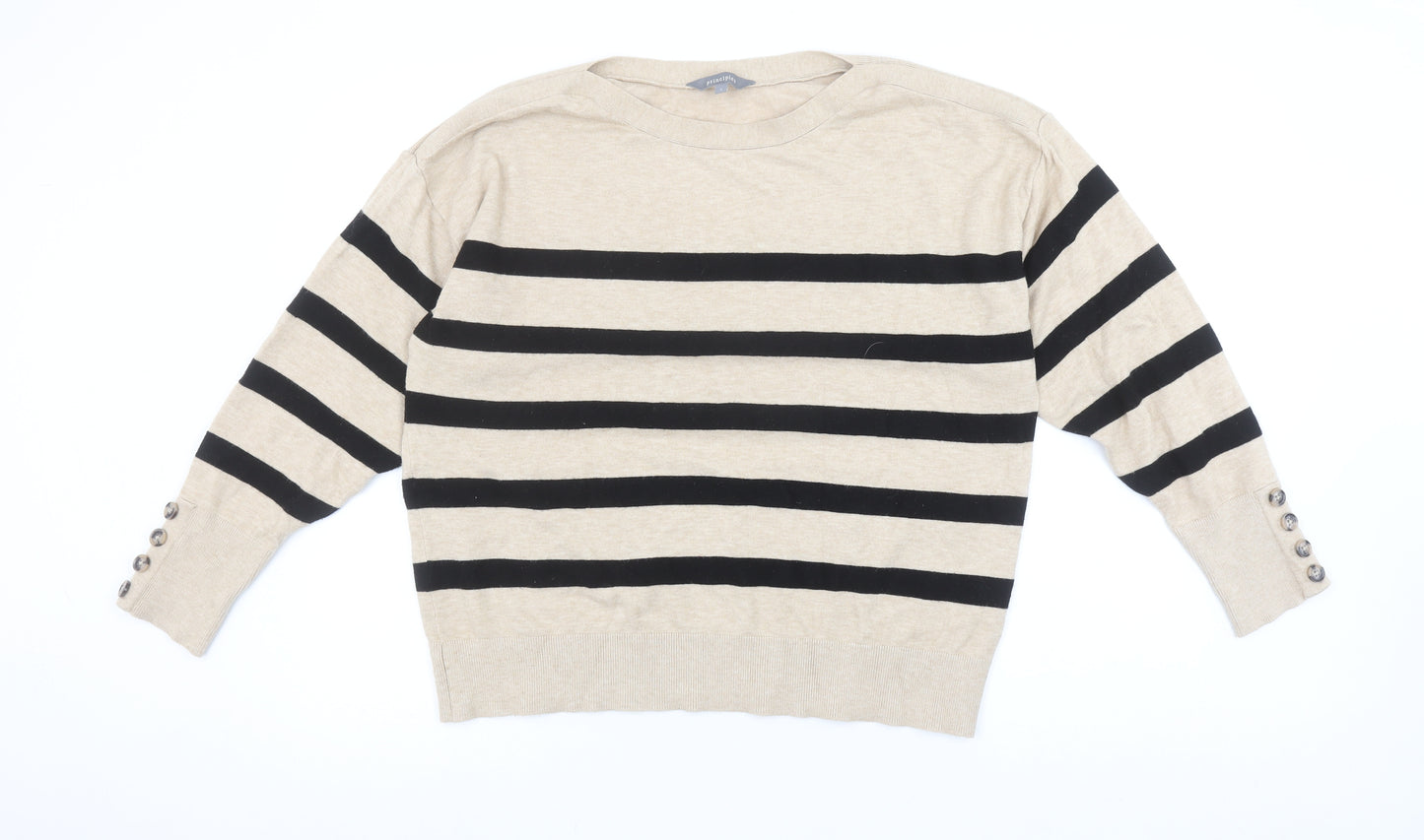 Principles Womens Beige Black Striped Knit Jumper Size L