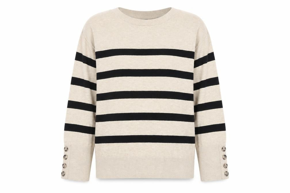 Front view of Principles women’s beige black striped knit jumper, size L