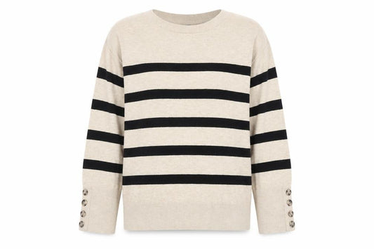 Front view of Principles women’s beige black striped knit jumper, size L