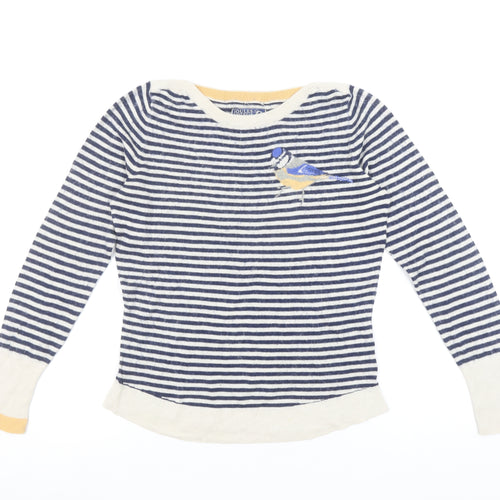 Joules Women Blue Striped Bird Cotton Jumper Size 10