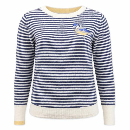 Joules Women Blue Striped Bird Cotton Jumper Size 10