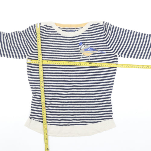 Joules Women Blue Striped Bird Cotton Jumper Size 10