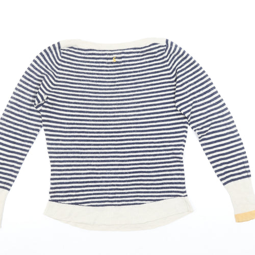 Joules Women Blue Striped Bird Cotton Jumper Size 10