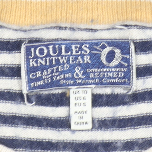 Joules Women Blue Striped Bird Cotton Jumper Size 10