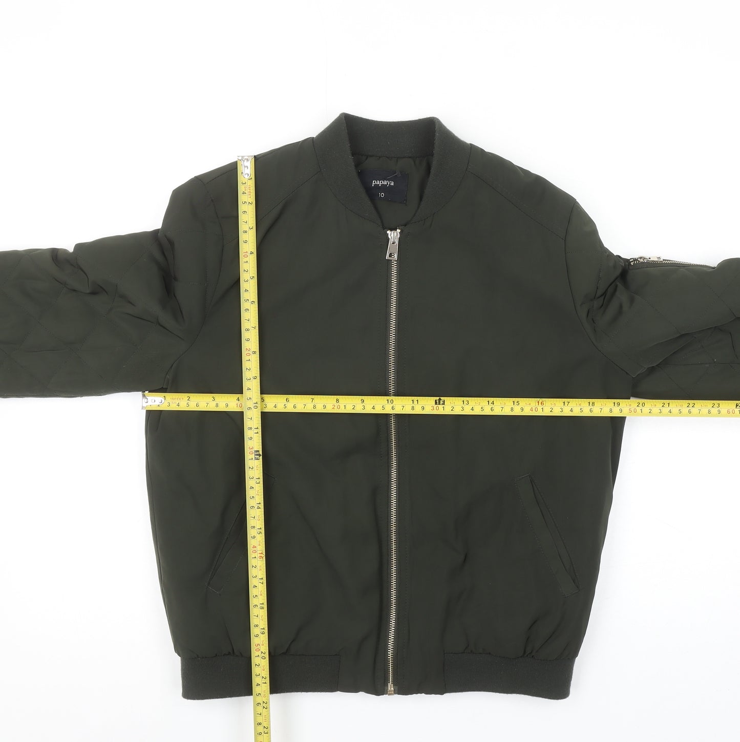 Papaya Women’s Green Bomber Jacket Size 10 Polyester Full Zip