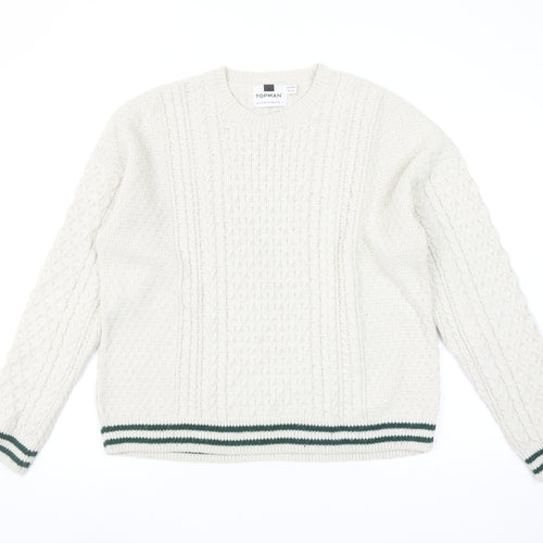Topman Men’s Ivory Cable Knit Crew Neck Jumper Size L