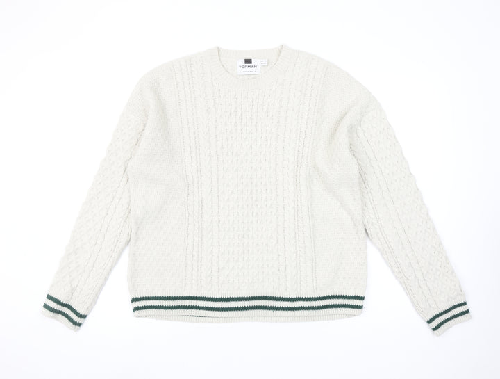 Topman Men’s Ivory Cable Knit Crew Neck Jumper Size L