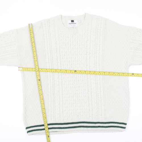 Topman Men’s Ivory Cable Knit Crew Neck Jumper Size L