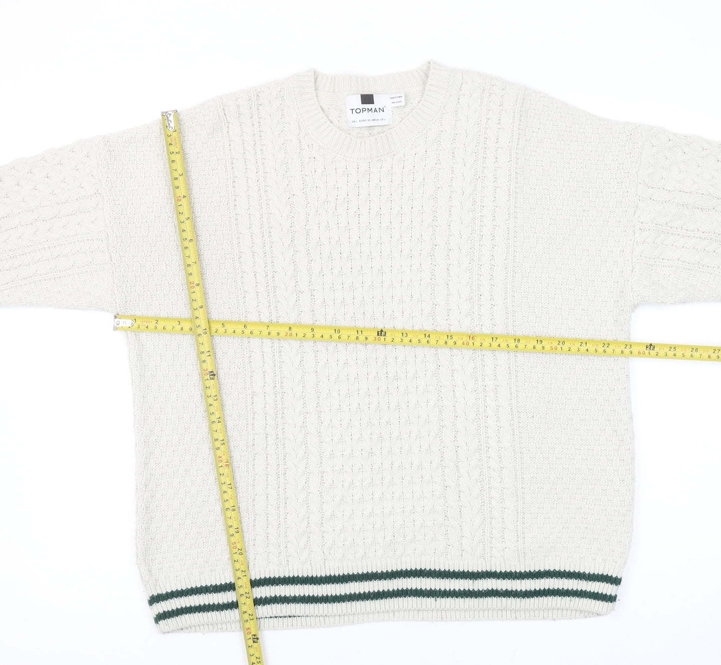 Topman Men’s Ivory Cable Knit Crew Neck Jumper Size L