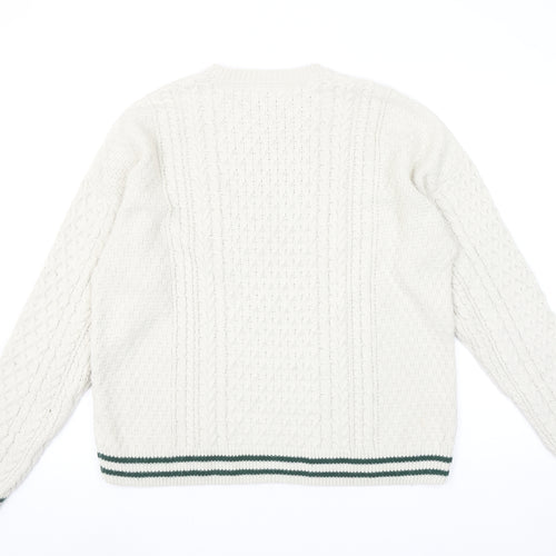 Topman Men’s Ivory Cable Knit Crew Neck Jumper Size L