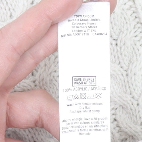 Topman Men’s Ivory Cable Knit Crew Neck Jumper Size L