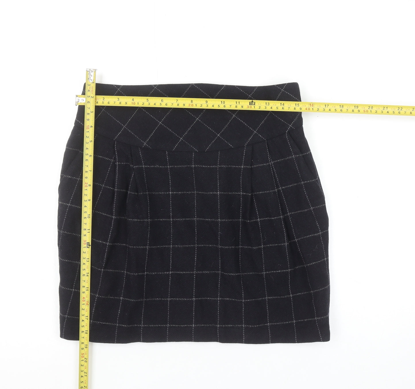 Crew Clothing Co. Women's Black Wool Check Pencil Skirt Size 10