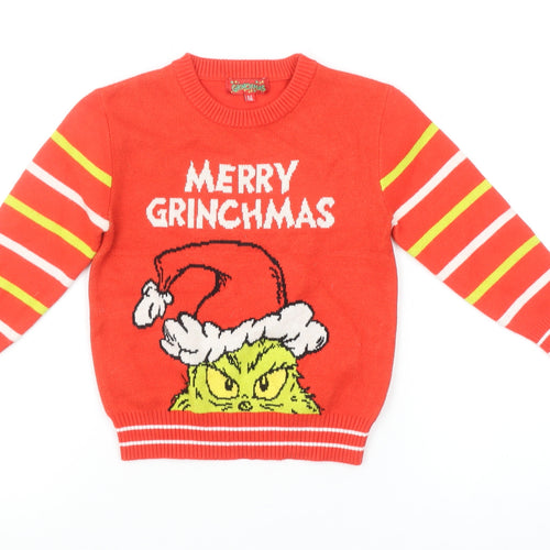 Grinchmas Girls Red 4-5 Years Pullover Jumper Christmas Cartoon Knit