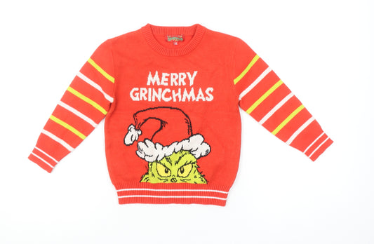 Grinchmas Girls Red 4-5 Years Pullover Jumper Christmas Cartoon Knit