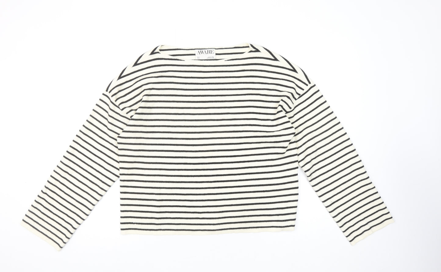 Vero Moda Women’s White Striped Boat Neck Knit Jumper Size S