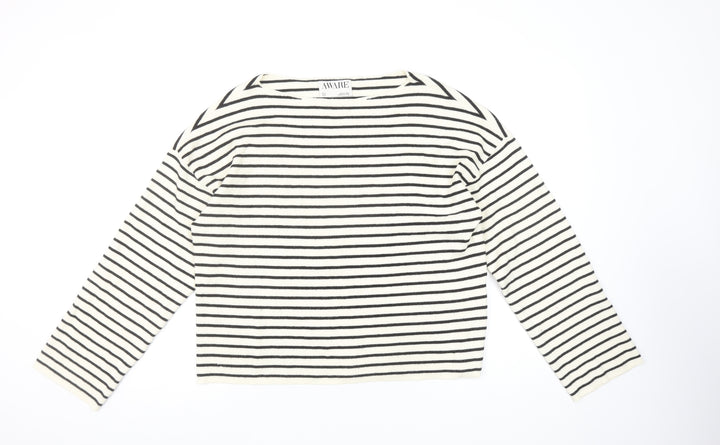 Vero Moda Women’s White Striped Boat Neck Knit Jumper Size S