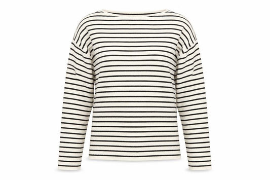 Front view of Vero Moda Women’s White Striped Boat Neck Knit Jumper, size S