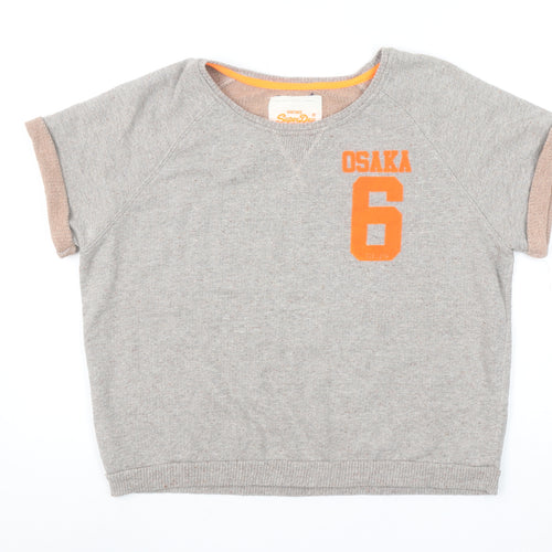 Superdry Women Grey Osaka 6 Short Sleeve Pullover Sweatshirt Size L