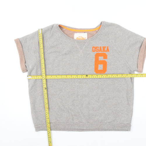 Superdry Women Grey Osaka 6 Short Sleeve Pullover Sweatshirt Size L