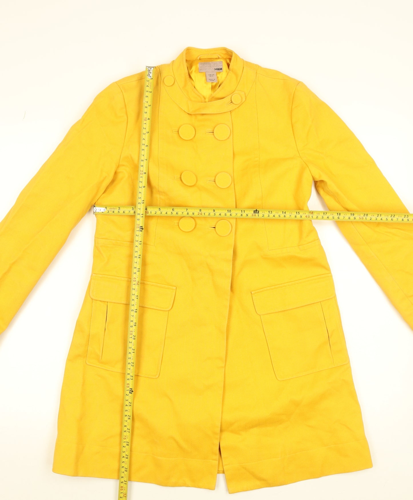 H&M Women's Yellow Cotton Mid-Length Trench Coat Size 8