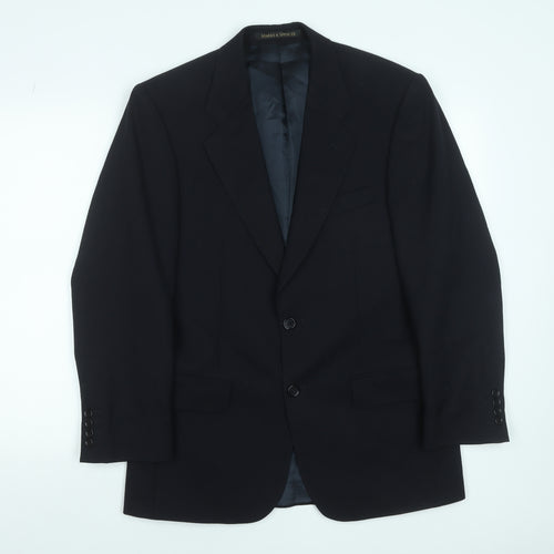 Marks and Spencer Men Blue 36 Regular Wool Single-Breasted Blazer