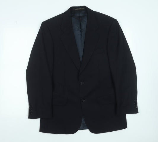 Marks and Spencer Men Blue 36 Regular Wool Single-Breasted Blazer