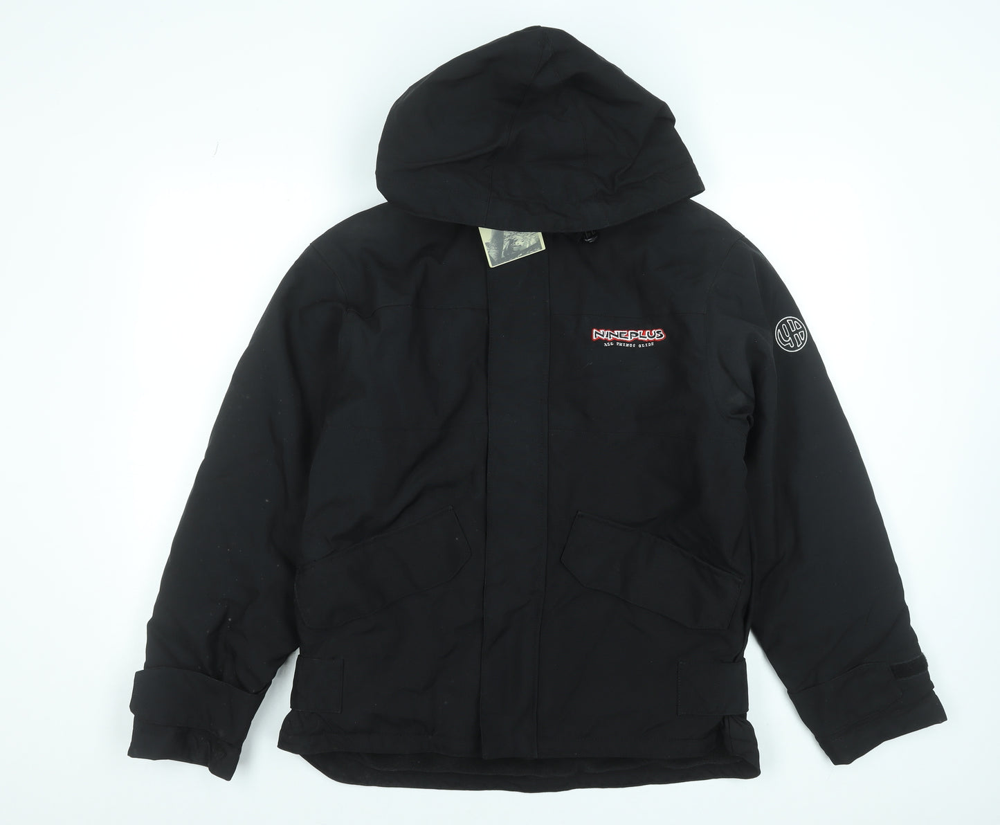 Nineplus Men's Black Hooded Parka Jacket Size S Water Resistant