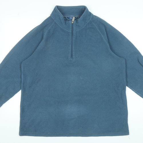 Cotton Traders Mens Blue L 1/4 Zip High Neck Knit Sweatshirt
