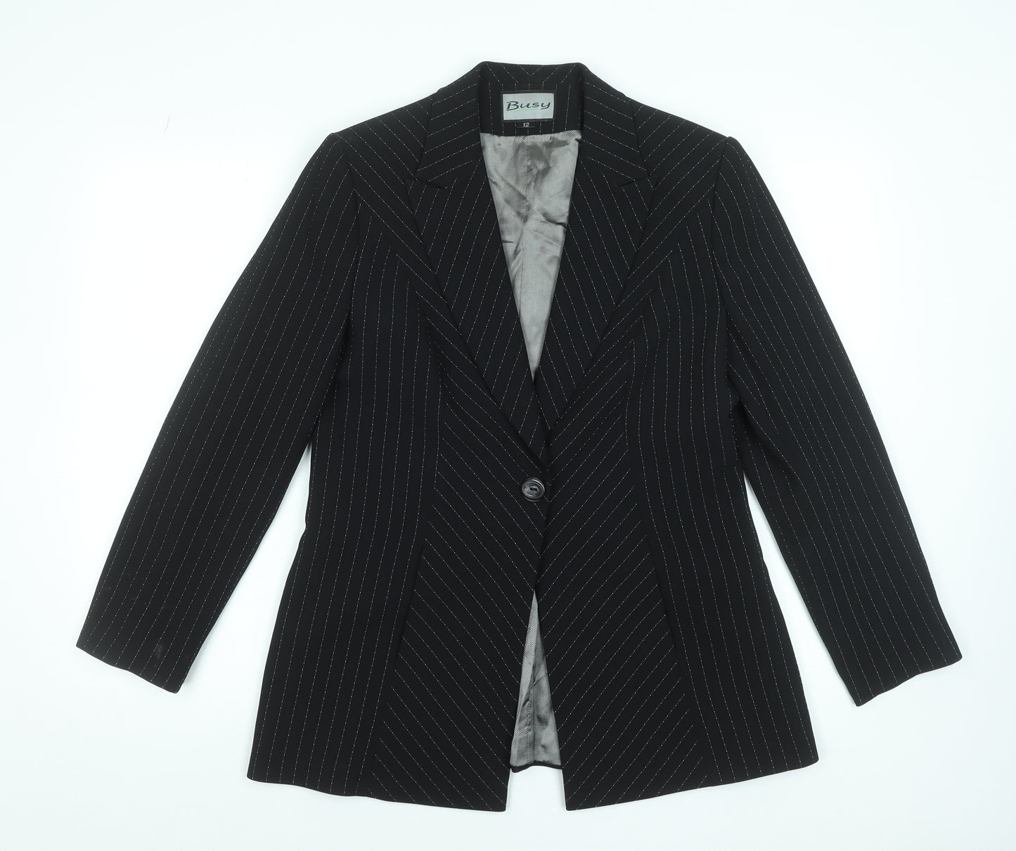 Busy Women's Black Pinstripe Single-Breasted Suit Jacket Size 12