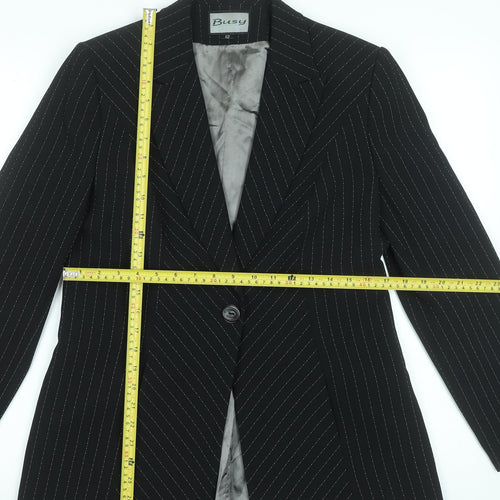 Busy Women's Black Pinstripe Single-Breasted Suit Jacket Size 12