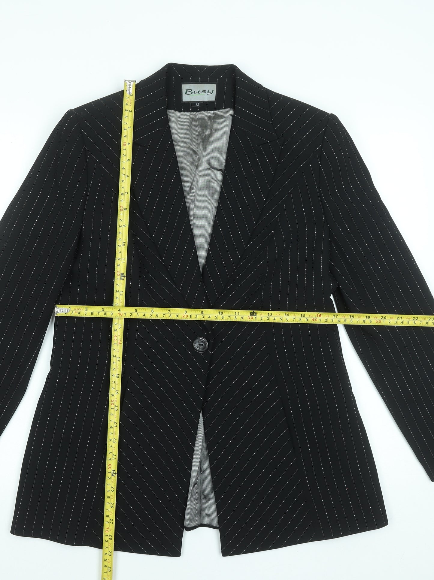Busy Women's Black Pinstripe Single-Breasted Suit Jacket Size 12