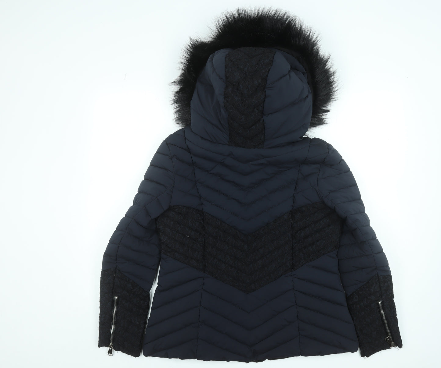Klass Womens Blue Faux Fur Hooded Puffer Jacket Size S