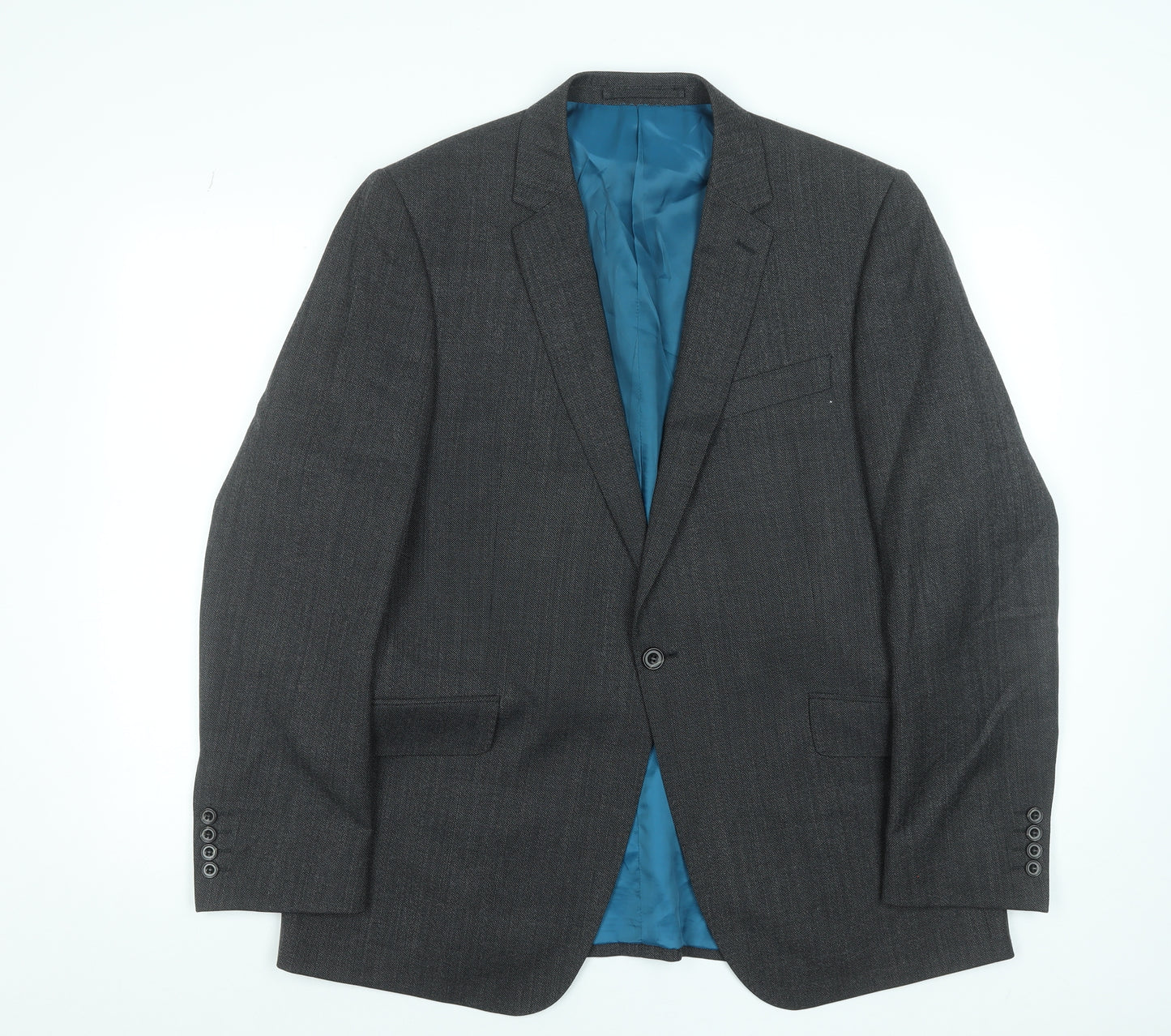 Marks and Spencer Mens Grey Wool Blazer 42R Classic Fit Single-Breasted Jacket
