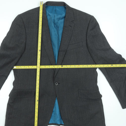 Marks and Spencer Mens Grey Wool Blazer 42R Classic Fit Single-Breasted Jacket