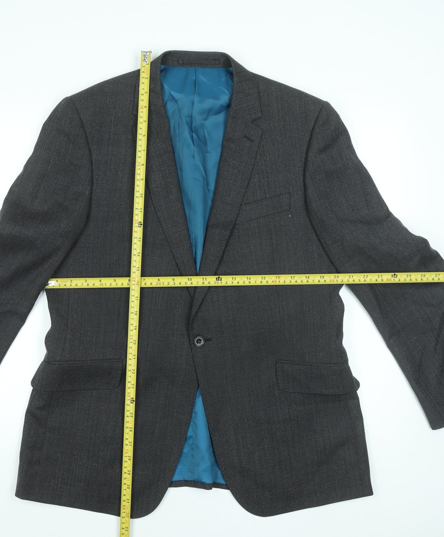 Marks and Spencer Mens Grey Wool Blazer 42R Classic Fit Single-Breasted Jacket