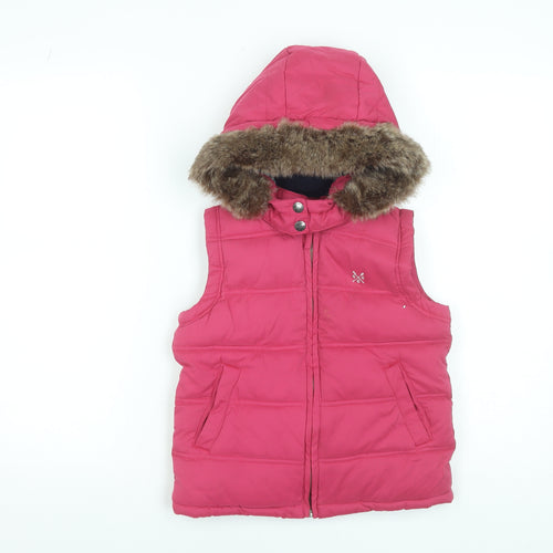 Crew Clothing Girls Pink Faux Fur Hooded Puffer Gilet 7 Years