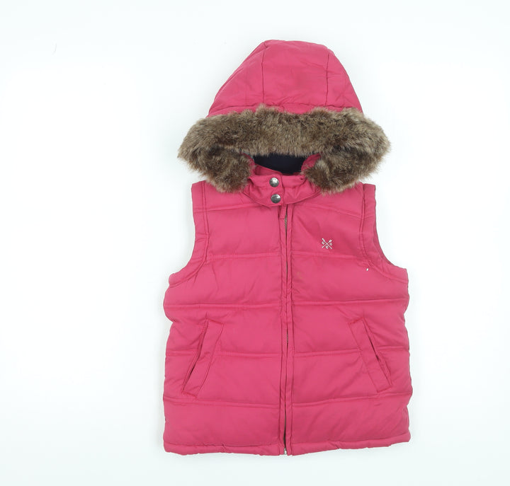 Crew Clothing Girls Pink Faux Fur Hooded Puffer Gilet 7 Years