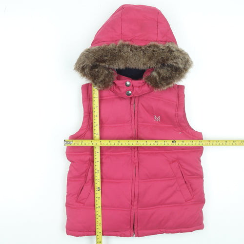 Crew Clothing Girls Pink Faux Fur Hooded Puffer Gilet 7 Years