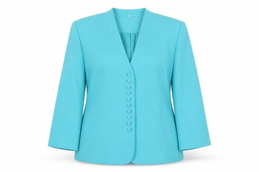 Front view of EWM Pure Classics Women’s Blue, size UK 16, 3/4 Sleeve Buttoned Blazer
