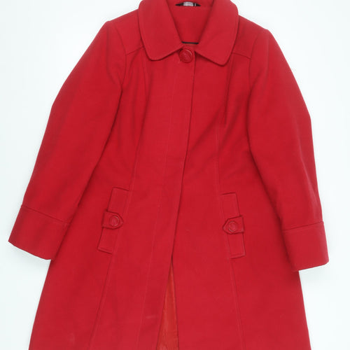 Bm Women's Red Mid-Length Button Overcoat Size 12