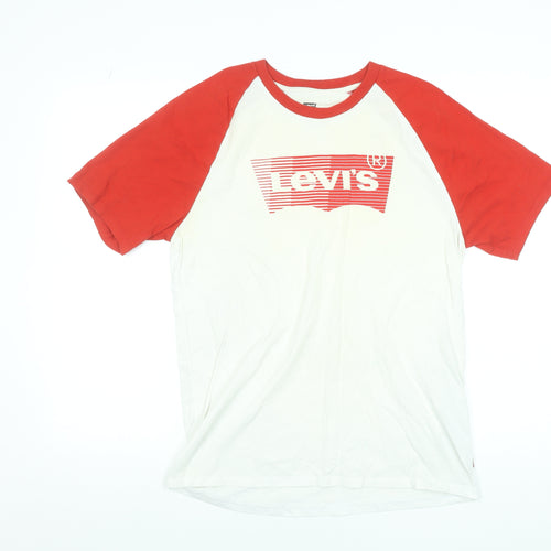 Levi's Men's White Red Raglan Graphic Print T-Shirt Medium